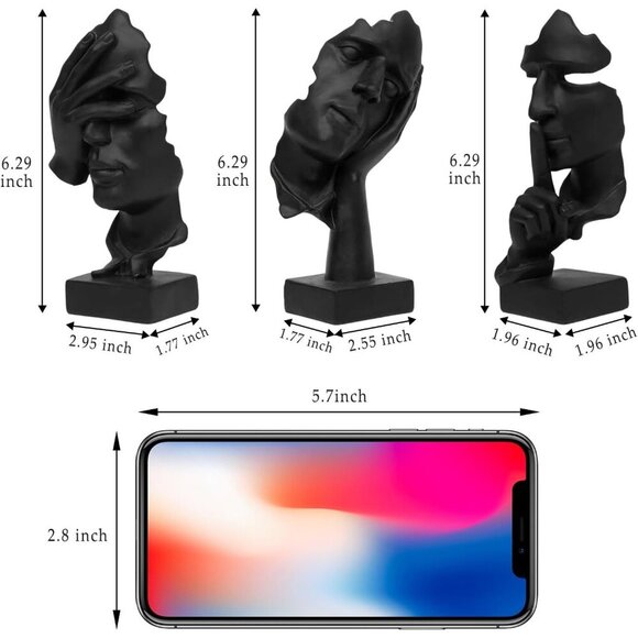 Aboxoo Thinker Statue Set of 3 Modern Resin Figurines for Home Office Black - Picture 5 of 7